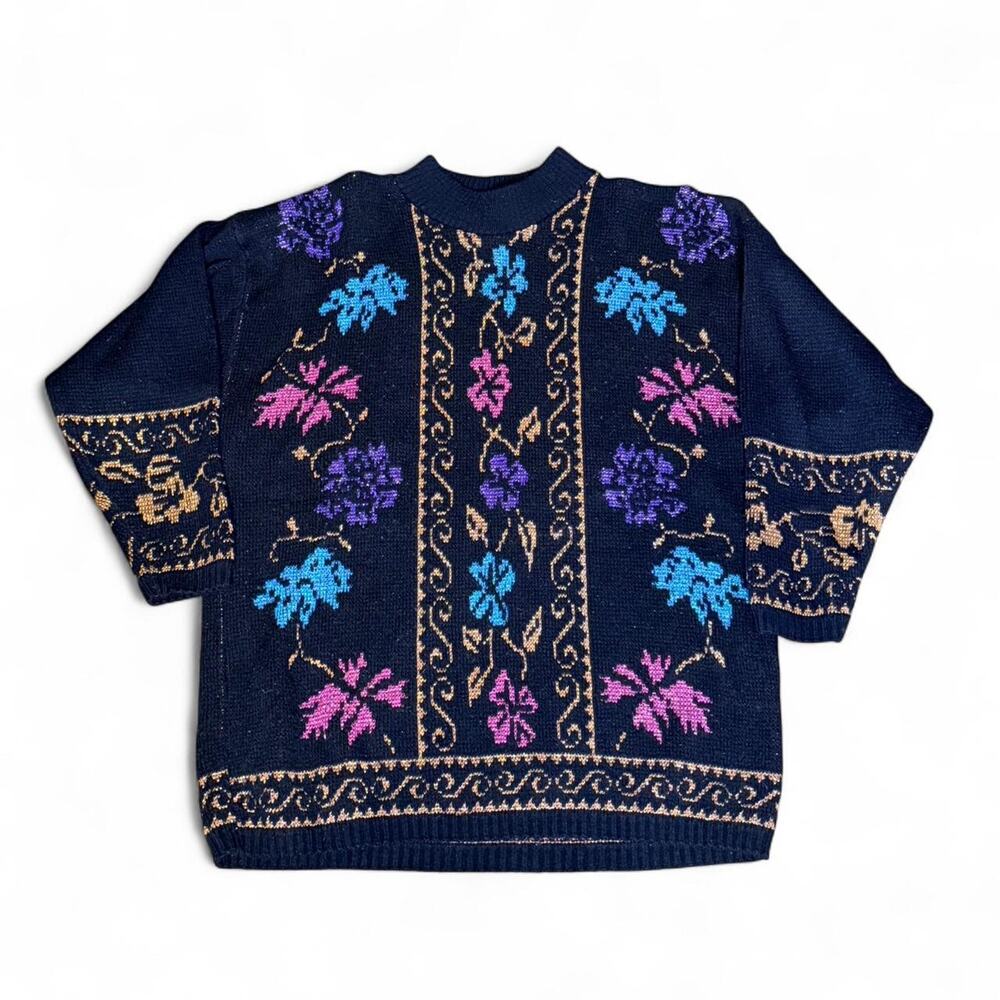 Vintage 80s metallic thread floral sweater
